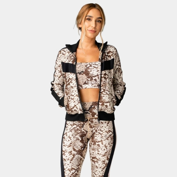 Buddy Love Vonn Elastic Track Jacket In Slither Brown & Black Snake Print Size M - Picture 11 of 13